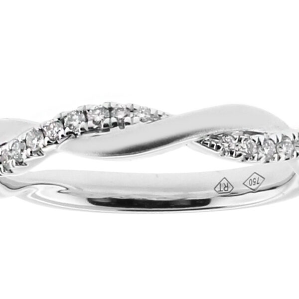 Solid and Diamond Row Twist Ladies Diamond Band in 18kt White Gold