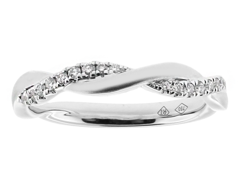 Solid and Diamond Row Twist Ladies Diamond Band in 18kt White Gold