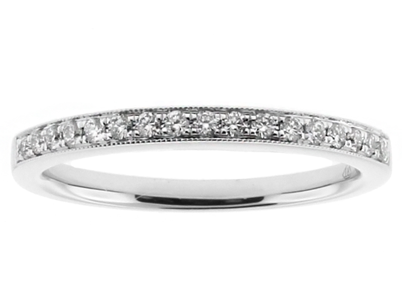 17 stone, 2mm Wide Ladies Single Row Diamond Wedding Band Ring in 18kt White Gold