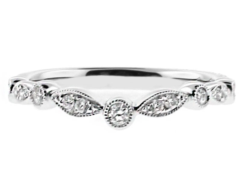 Curved Marquise and Round Shaped Design Ladies Diamond Wedding Band in 18kt White Gold