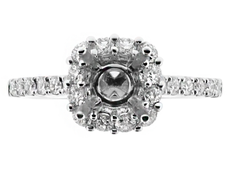 Diamond Square Halo Engagement Ring Semi Mount in 18kt White Gold