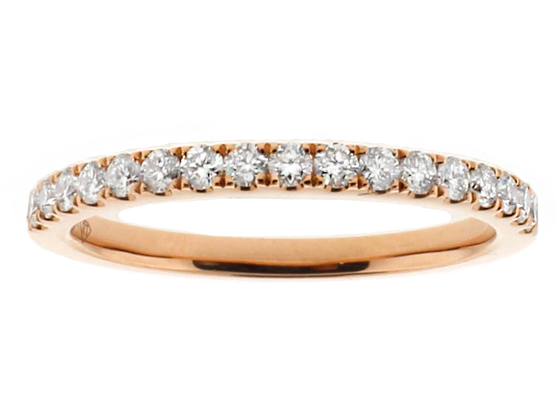 1.9mm Thin Single Row Diamond Ladies Wedding Band Ring in 18kt Rose Gold
