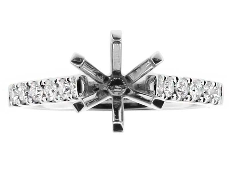 2.3mm Wide Shank Single Row Diamond Engagement Ring Semi Mount in 18kt White Gold