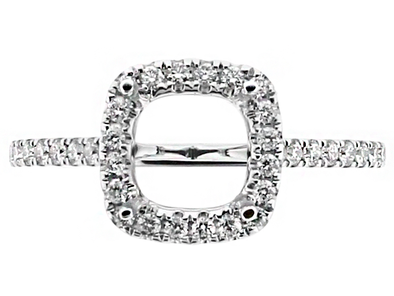 Cushion Halo With Thin Diamond Shank Engagement Ring Semi Mount in 18kt White Gold