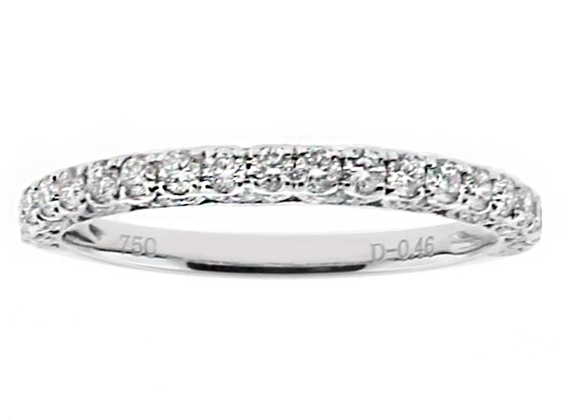 2mm Wide, Scallop Side Design Ladies Diamond Wedding Band Ring in 18kt White Gold