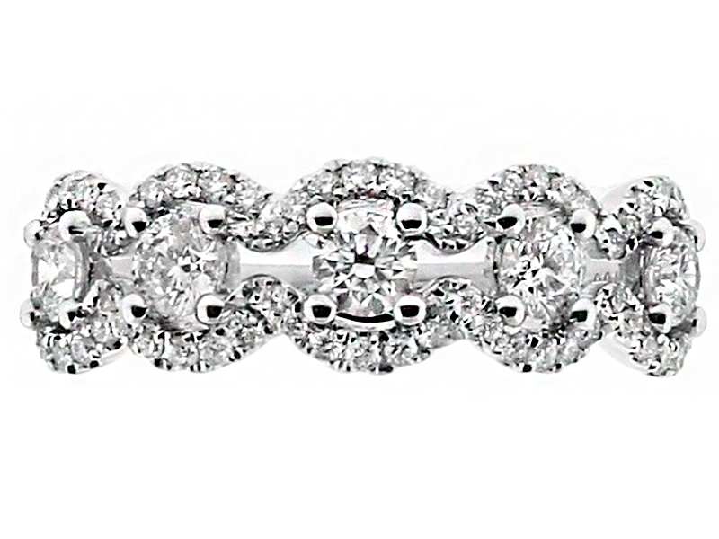 5 Stone with Curved Diamond Border Ladies Ring in 18kt White Gold