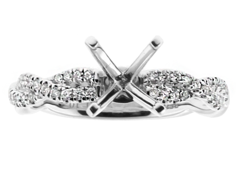 3.1mm Shank, Two Row Twist Diamond Engagement Ring Semi Mount in 18kt White Gold