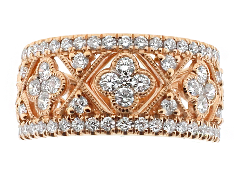 10.1mm Center Clover Design Bordered with Rows of Diamonds in 18kt Rose Gold