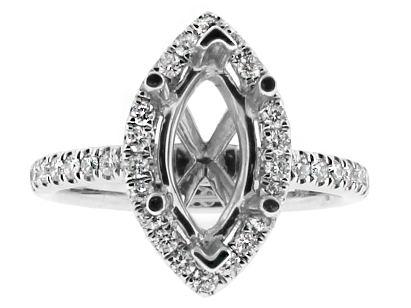 Marquise Halo Diamond Engagement Ring Semi Mount in 19kt White Gold