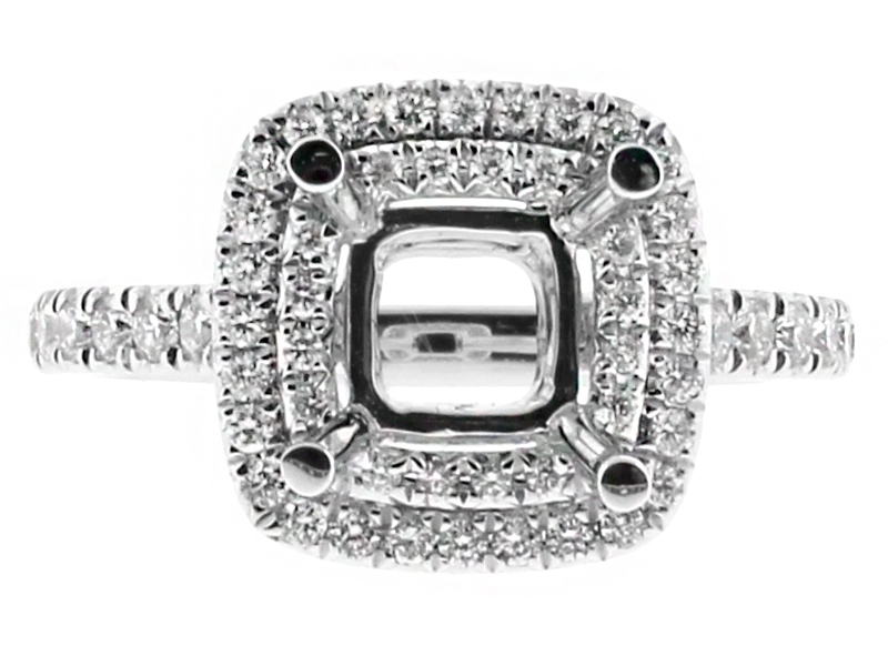 Square Double Row Halo, Two Row Shank in 18kt White Gold