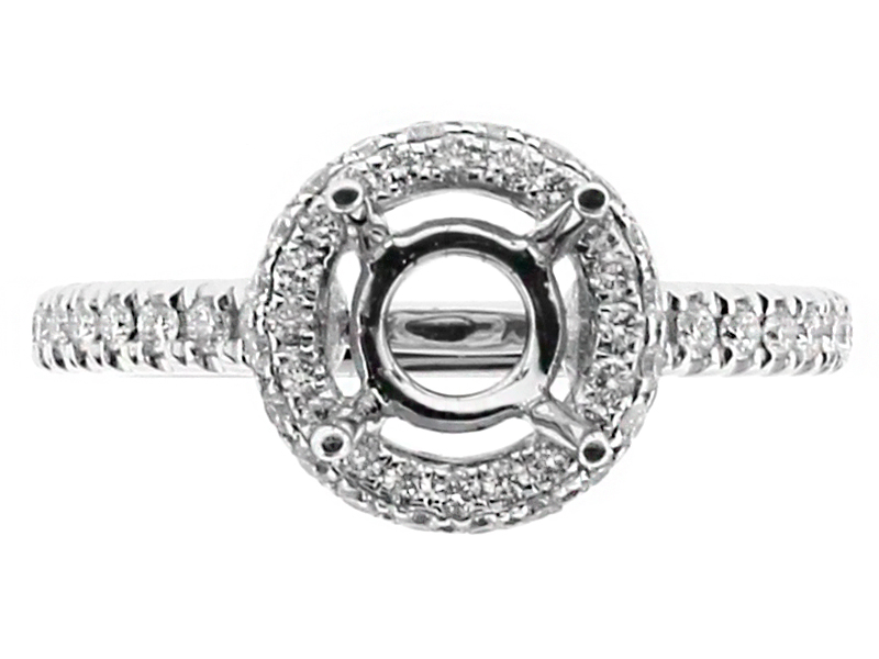 Circle Halo, Diamond Shank, Diamond Engagement Ring Semi Mount in 18kt White Gold