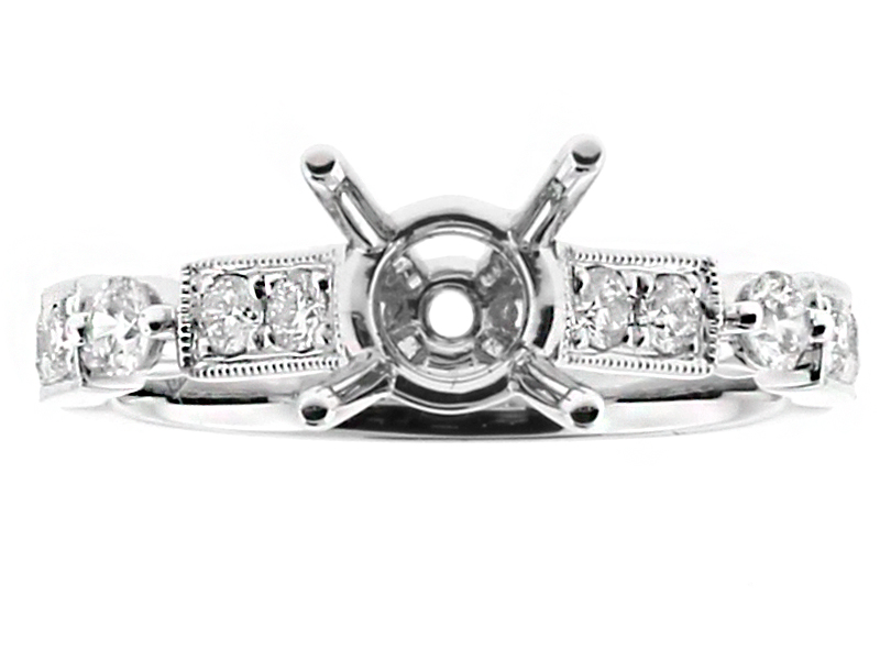 Unique Design Single Row Diamond Engagement Ring Semi Mount in 18kt White Gold