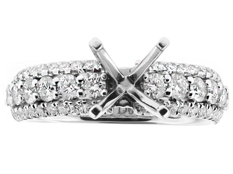 Three Row Curved Design Diamond Engagement Ring Semi Mount in 18kt White Gold