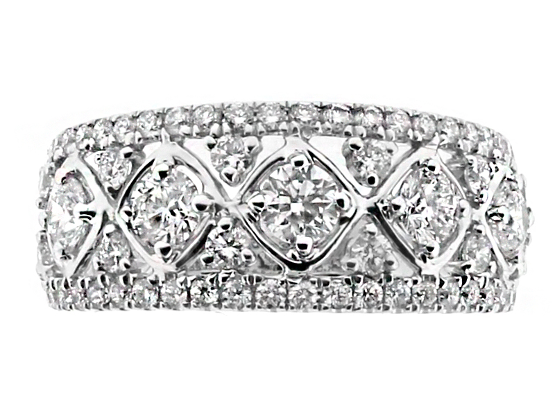 8.6mm Wide Ladies Diamond Fashion Right Hand Ring in 18kt White Gold