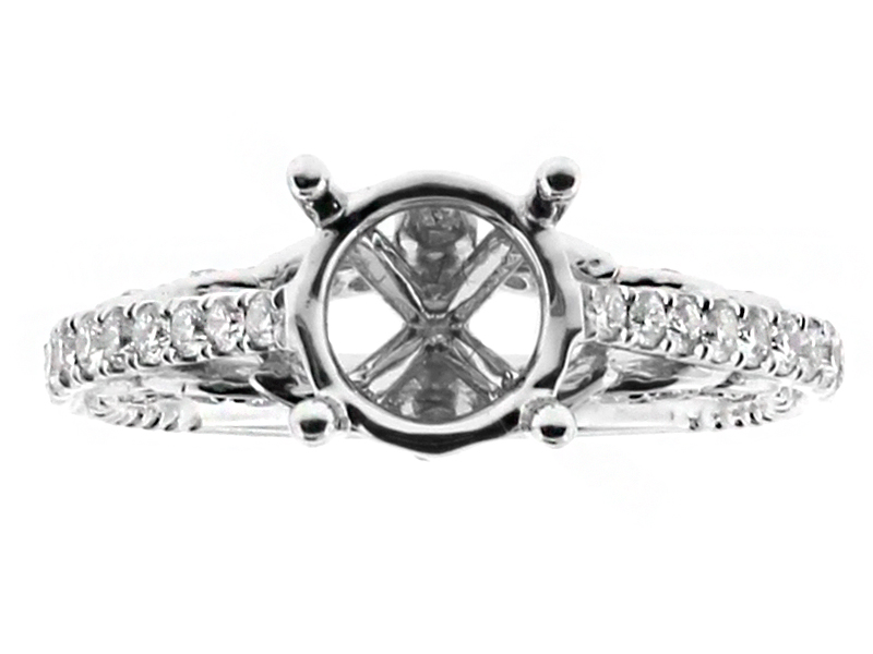 Graduating Diamond Shank, Leaf Design under Crown Engagement Ring Semi Mount in 18kt White Gold