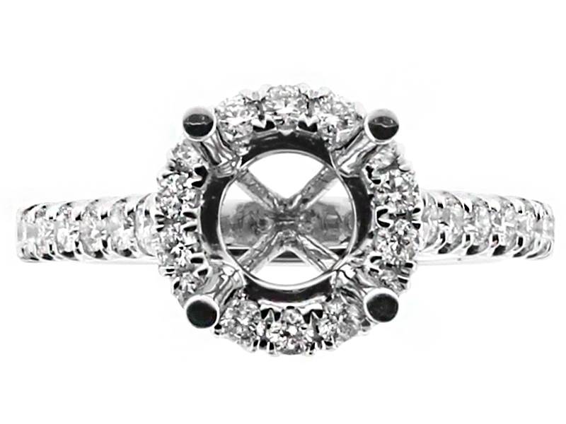Round Halo Diamond Engagement Ring Semi Mount in 18kt White Gold
