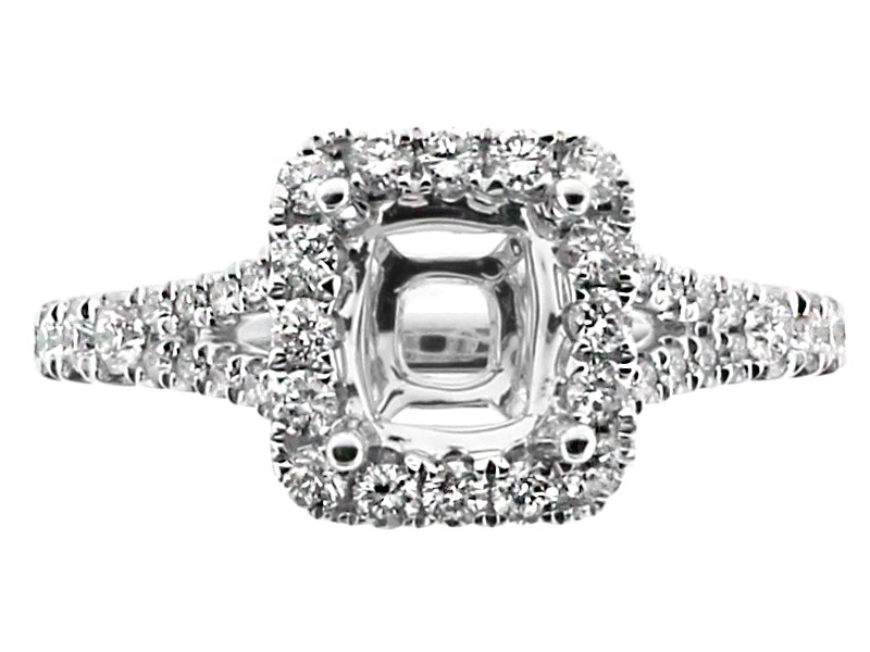 Square Halo With Split Shank Diamond Engagement Ring Semi Mount in 18kt White Gold