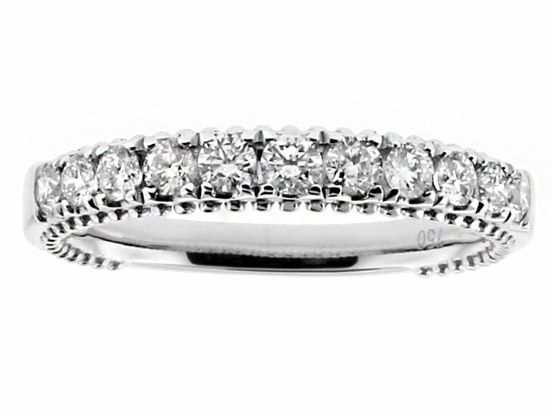 3.4mm Wide Diamond Wedding Band With Ball Beading Design in 18kt White Gold