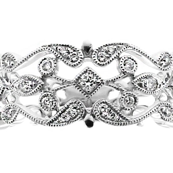 Open Scroll Design Ladies 8.3mm Wide Diamond Ring in 18kt White Gold