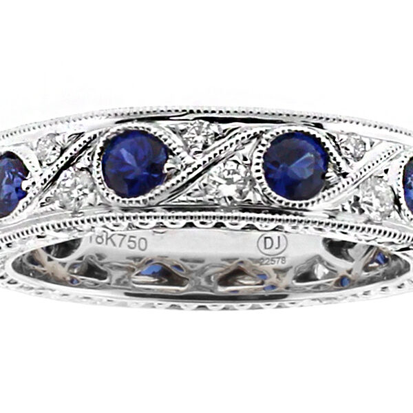 Vintage Style Genuine Sapphire and Diamond Eternity Ring in 18kt White Gold