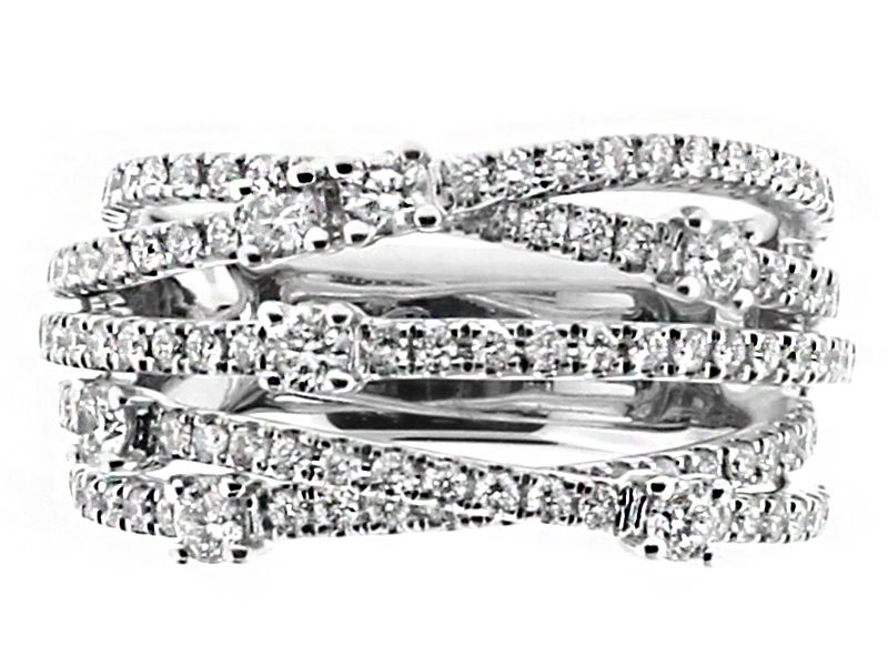 5 Row Cross Over Highway 11.7mm Wide Ring in 18kt White Gold