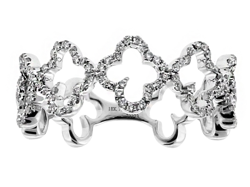 6.9mm Wide Open Clover Design Ladies Ring in 18kt White Gold