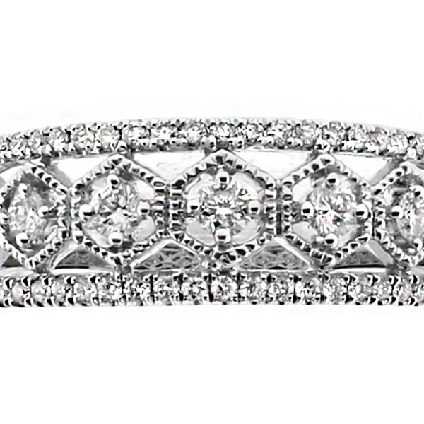 6.8mm Wide Open Hexagon Design Diamond Ring in 18kt White Gold