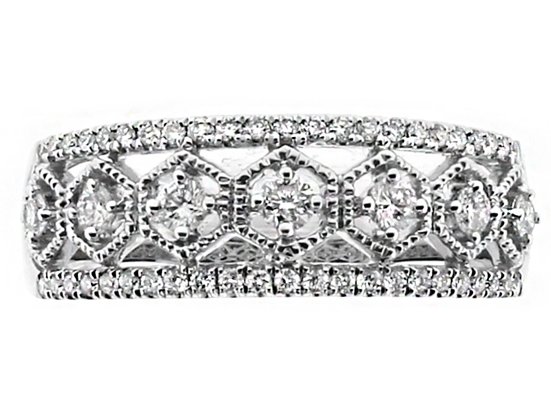 6.8mm Wide Open Hexagon Design Diamond Ring in 18kt White Gold