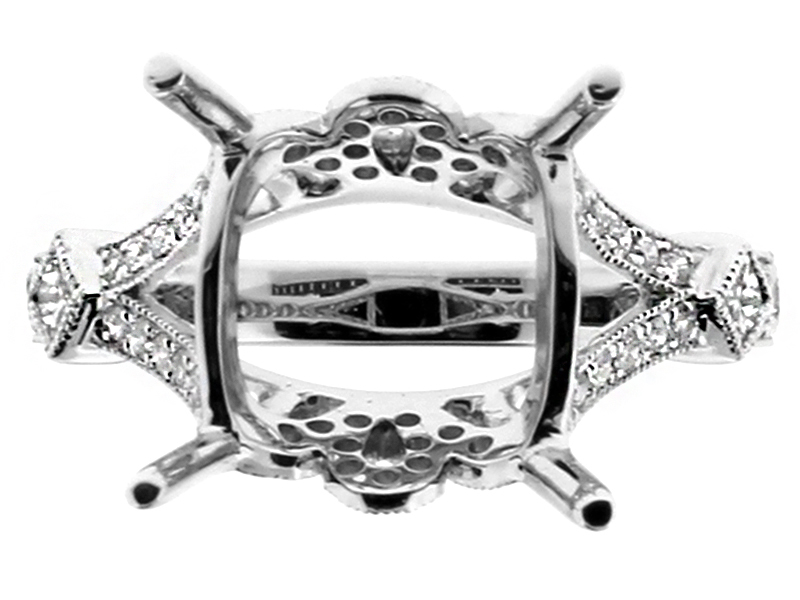 12x10mm For Center, Split Shank Decorative Crown Diamond Engagement Ring Semi Mount