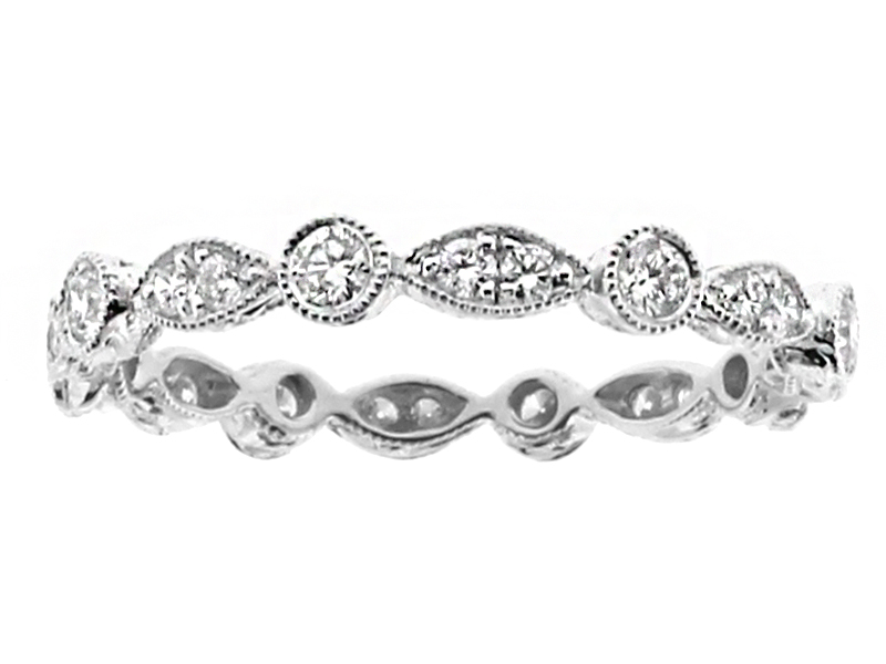 Marquise and Round Shaped Stackable Eternity Ring with Milgrain and Lazer Detailed Side Profile