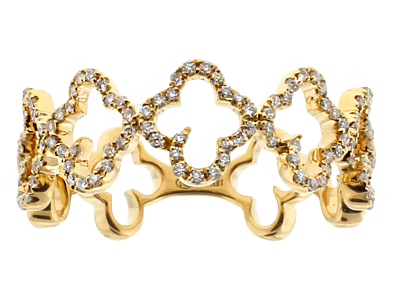 6.9mm Wide Open Clover Design Ladies Ring in 18kt Yellow Gold