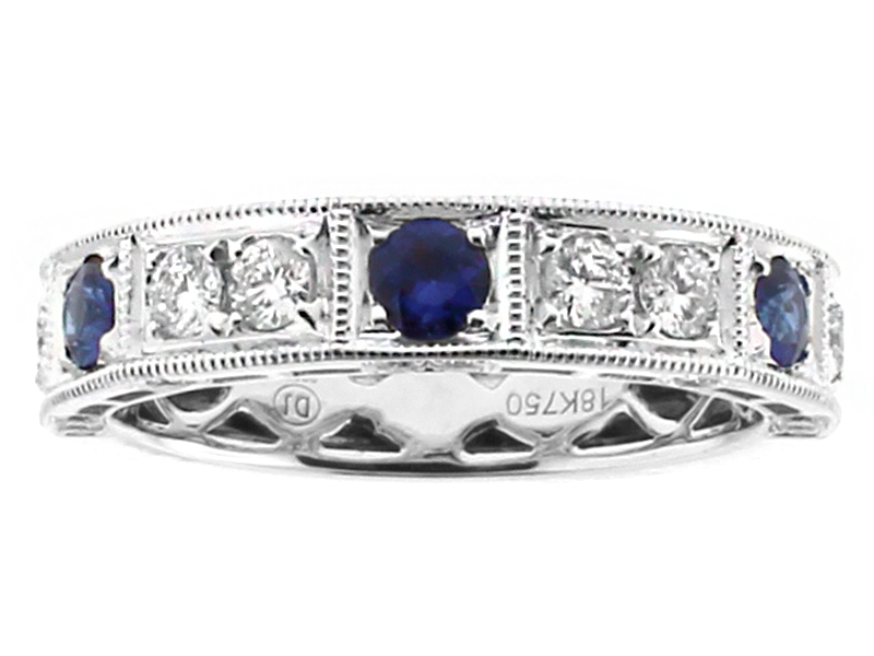 Sapphire and Diamond Vintage Style Ladies Ring in 18kt White Gold