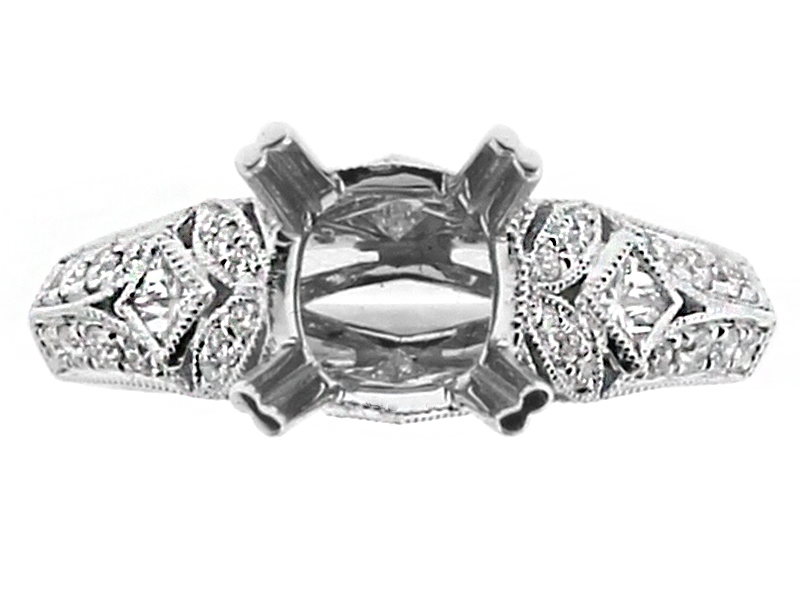 Vintage Detailed Diamond Engagement Ring Semi Mount in 18kt White Gold