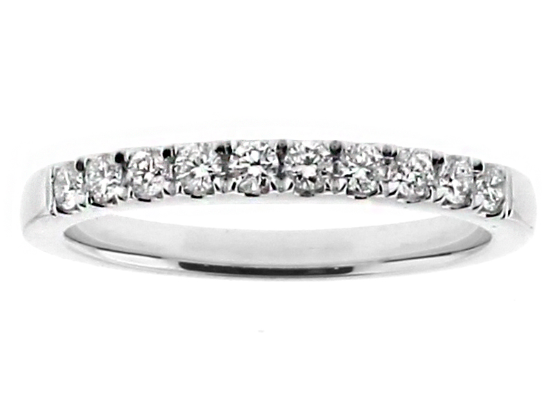 2.3mm Single Row 10 Stone Ladies Diamond Wedding Band in 18kt White Gold