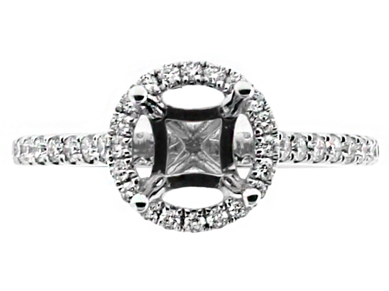 Round Diamond Halo Engagement Ring Semi Mount in 18kt White Gold