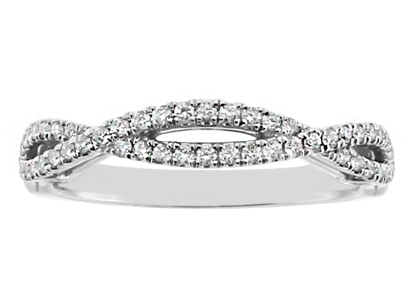 Two Row Twist with 3 Bezeled Diamonds on Side Profile, Diamond Ring in 18kt White Gold