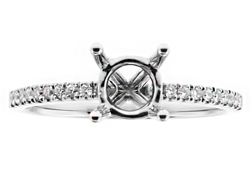 Very Thin Diamond Shank Engagement Ring Semi Mount in 18kt White Gold