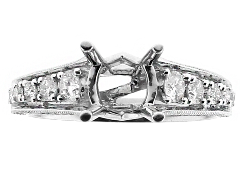 3 Sided, Graduating Shank, Diamond Engagement Ring Semi Mount