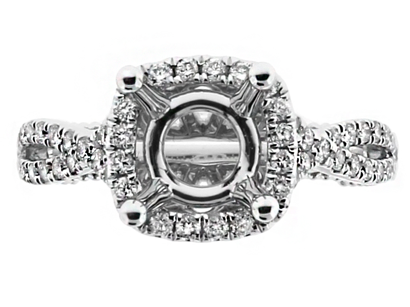 Square Halo, Diamond Open Twist Shank, Side Details, Engagement Ring Semi Mount