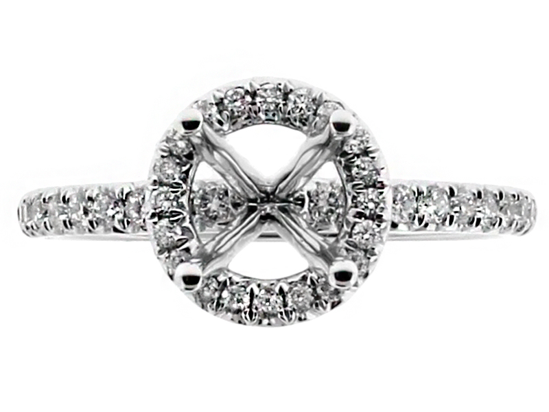 Round Diamond Halo Engagement Ring Semi Mount in 18kt White Gold