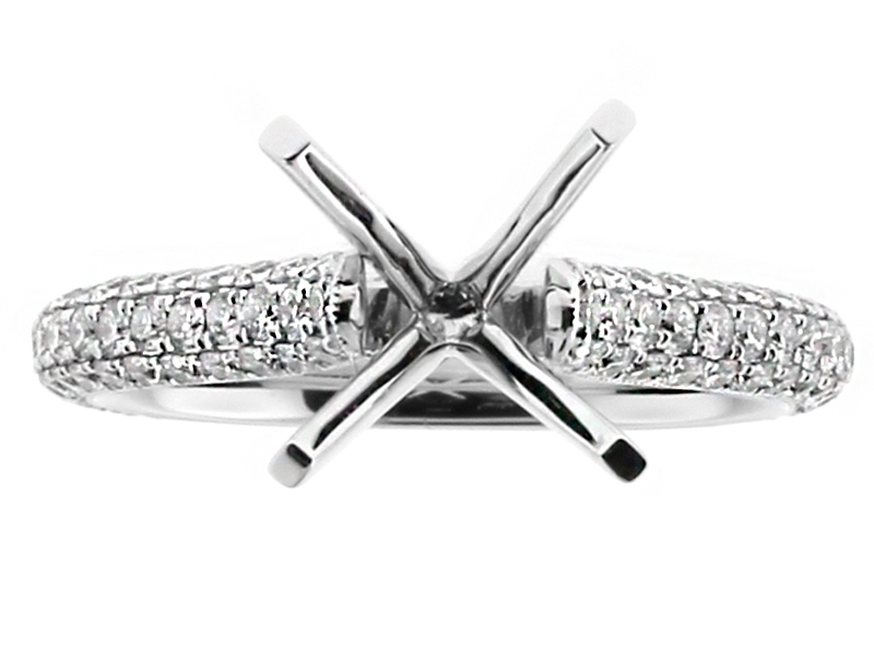 2.8mm Wide Rounded Pave Shank Diamond Engagement Ring Semi Mount in 18kt White Gold