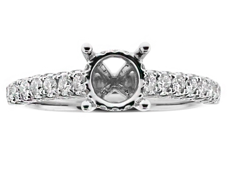 2.4mm Wide Rounded Pave Shank Diamond Engagement Ring Semi Mount in 18kt White Gold