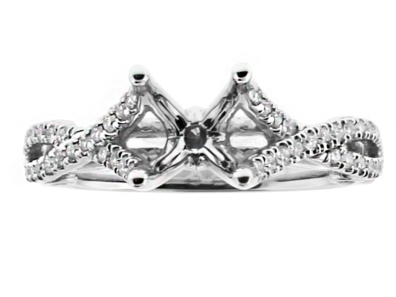 Open Diamond Twist with Scrolled Sides with hidden Diamonds, Engagement RIng Semi Mount