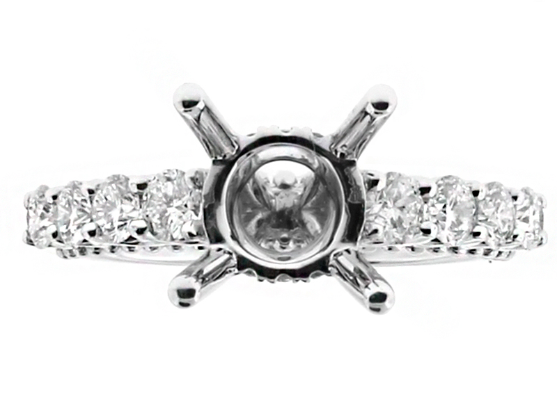 Single Row Diamond Shank, Ball Beading and Diamond Detail Side Profile, Engagement Ring Semi Mount