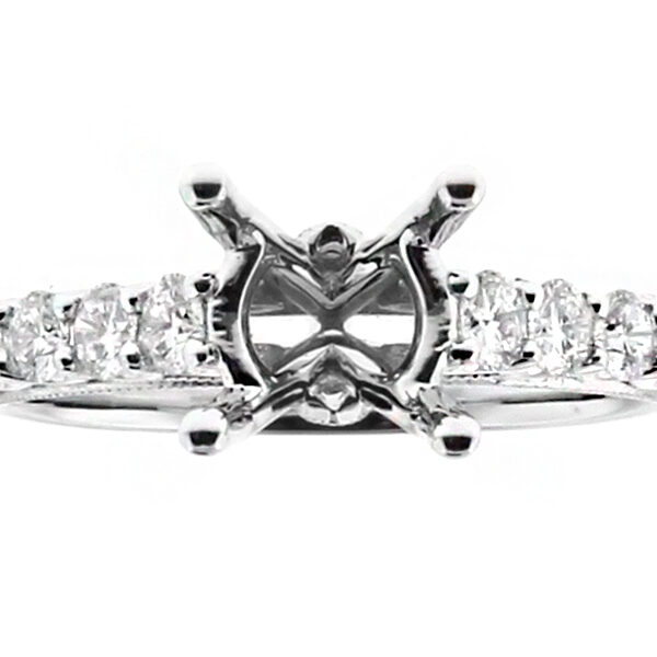 Single Row Diamond Shank, Milgrain and Diamond Detail Side Profile, Engagement Ring Semi Mount