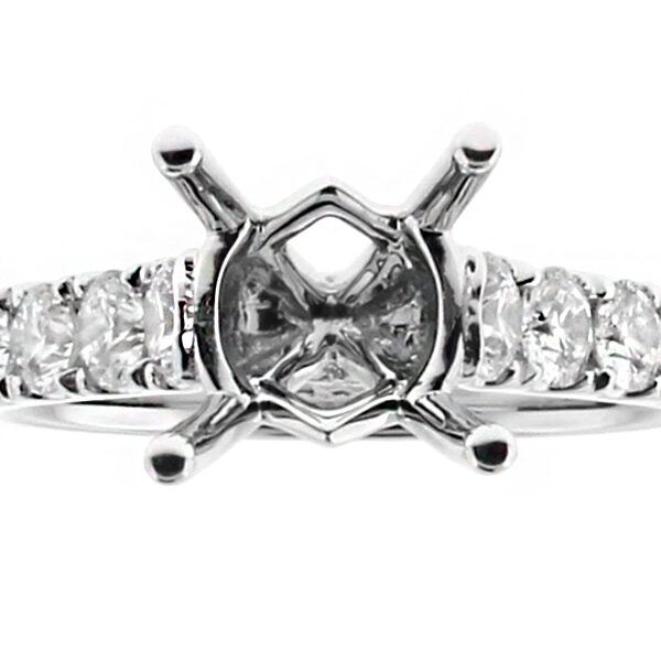 X Design in Diamonds under Crown, Single Row Diamond Engagement Ring Semi Mount