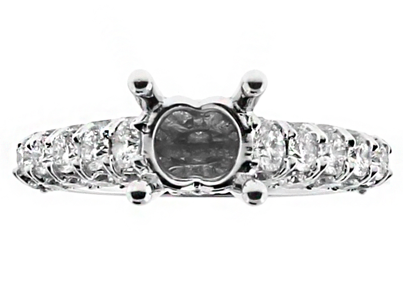 Diamonds in Front and Side Profile, Engagement Ring Semi Mount in 18kt White Gold