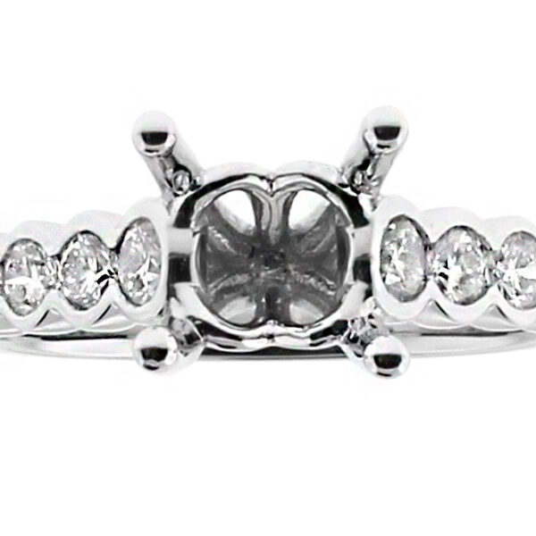 Single Row of Round Diamonds Set in Bezel, Engagement Ring Semi Mount in 18kt White Gold