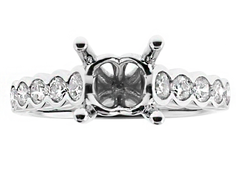 Single Row of Round Diamonds Set in Bezel, Engagement Ring Semi Mount in 18kt White Gold