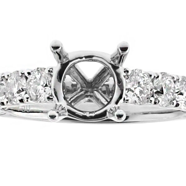 Row of Graduating Diamond Shank, Diamonds under Crown, Engagement Ring Semi Mount in 18kt White Gold